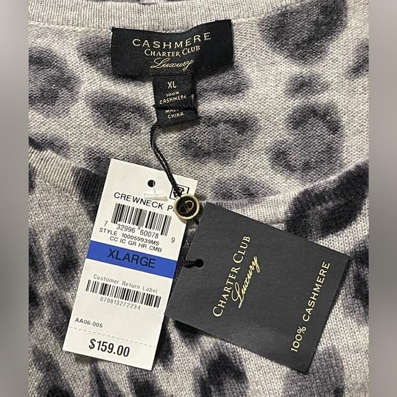 Charter Club Womens Cashmere Cheetah Print Sweater Top Size XL Gray Lightweight - Picture 3 of 6